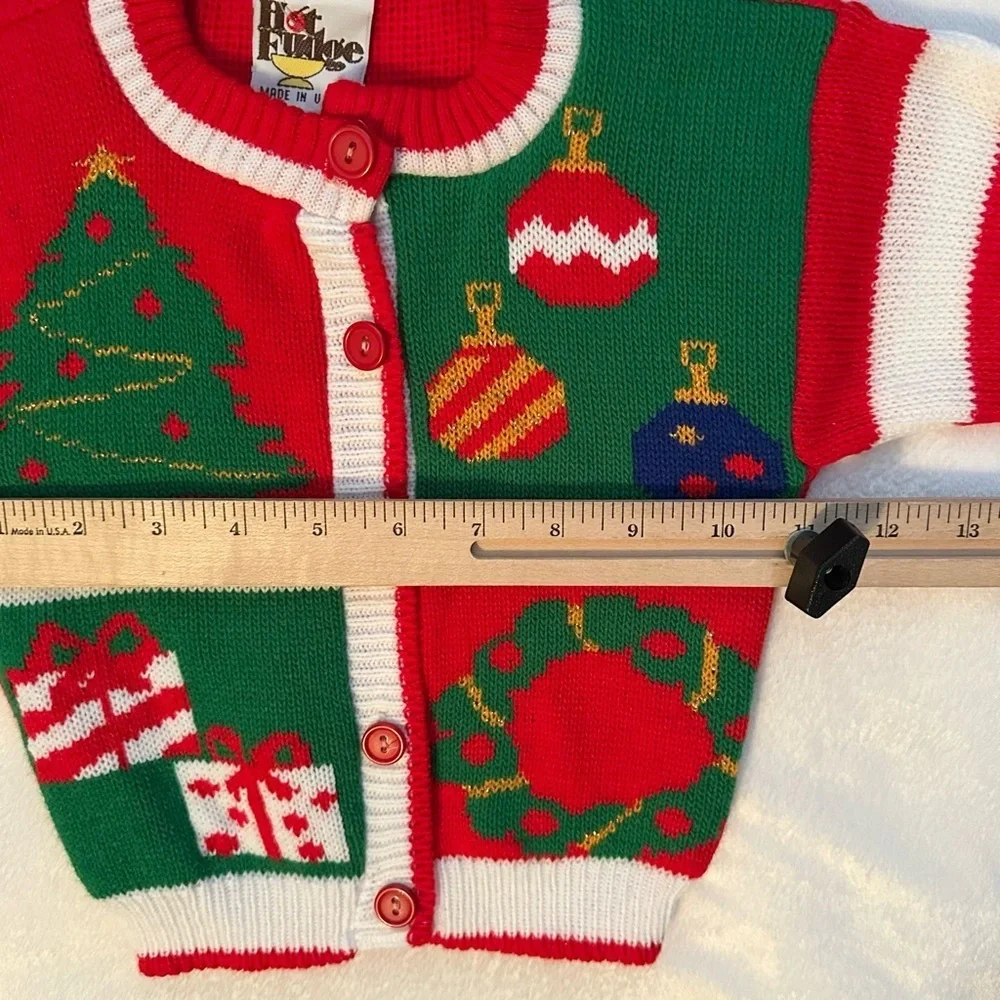 Vintage Hot Fudge Christmas Holiday Knit Cardigan Graphics Sweater Baby 18M